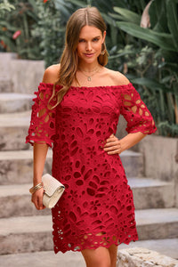 PRETTYGARDEN Women's Summer Off Shoulder Dresses Floral Lace Flare Short Sleeve Spring Vintage Elegant Mini Dress