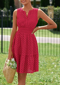 PRETTYGARDEN Women's Summer Dresses Sleeveless V Neck Eyelet Hollow Out Swing A Line Beach Vacation Sun Dress PRETTYGARDEN