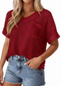 PRETTYGARDEN Women's Spring Short Sleeve Sweaters Lightweight V Neck Casual Going Out Summer T PRETTYGARDEN