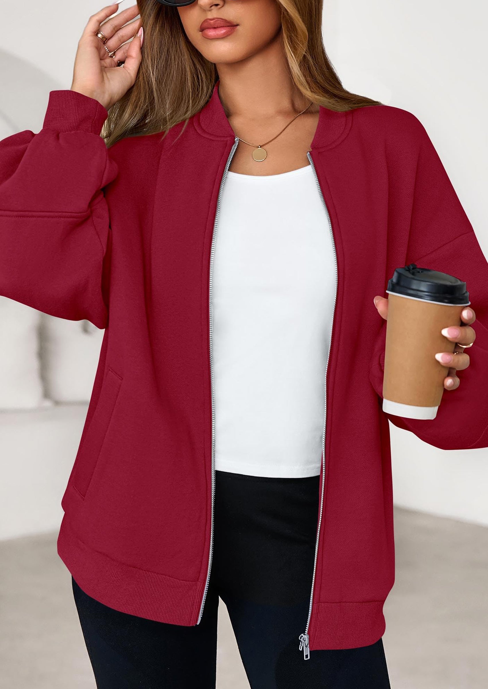 KIRUNDO Oversized Sweatshirt for Women Zip Up Bomber Jacket Fall Fashion Casual Long Sleeve Outerwear Winter Outfits PRETTYGARDEN