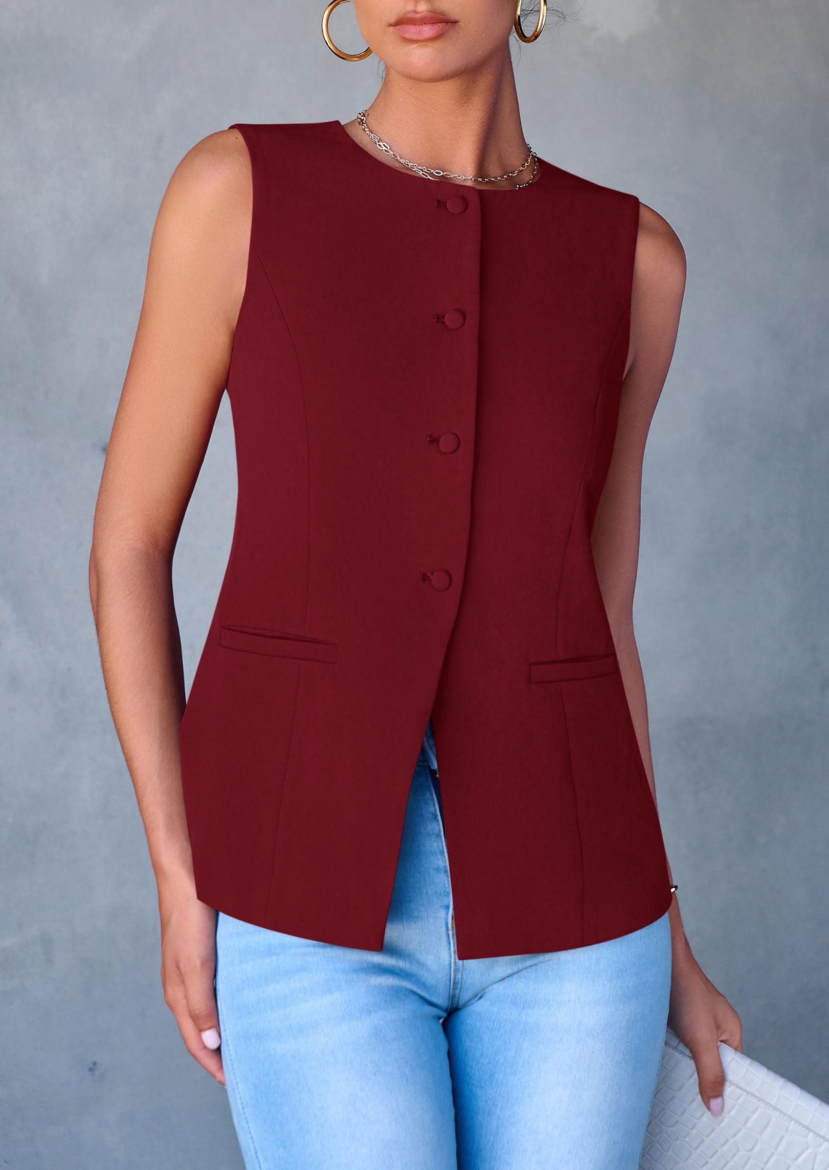PRETTYGARDEN Women's Suit Vest Tops Summer Dressy Casual Business Button Sleeveless Trendy Fashion Blazer Waistcoat