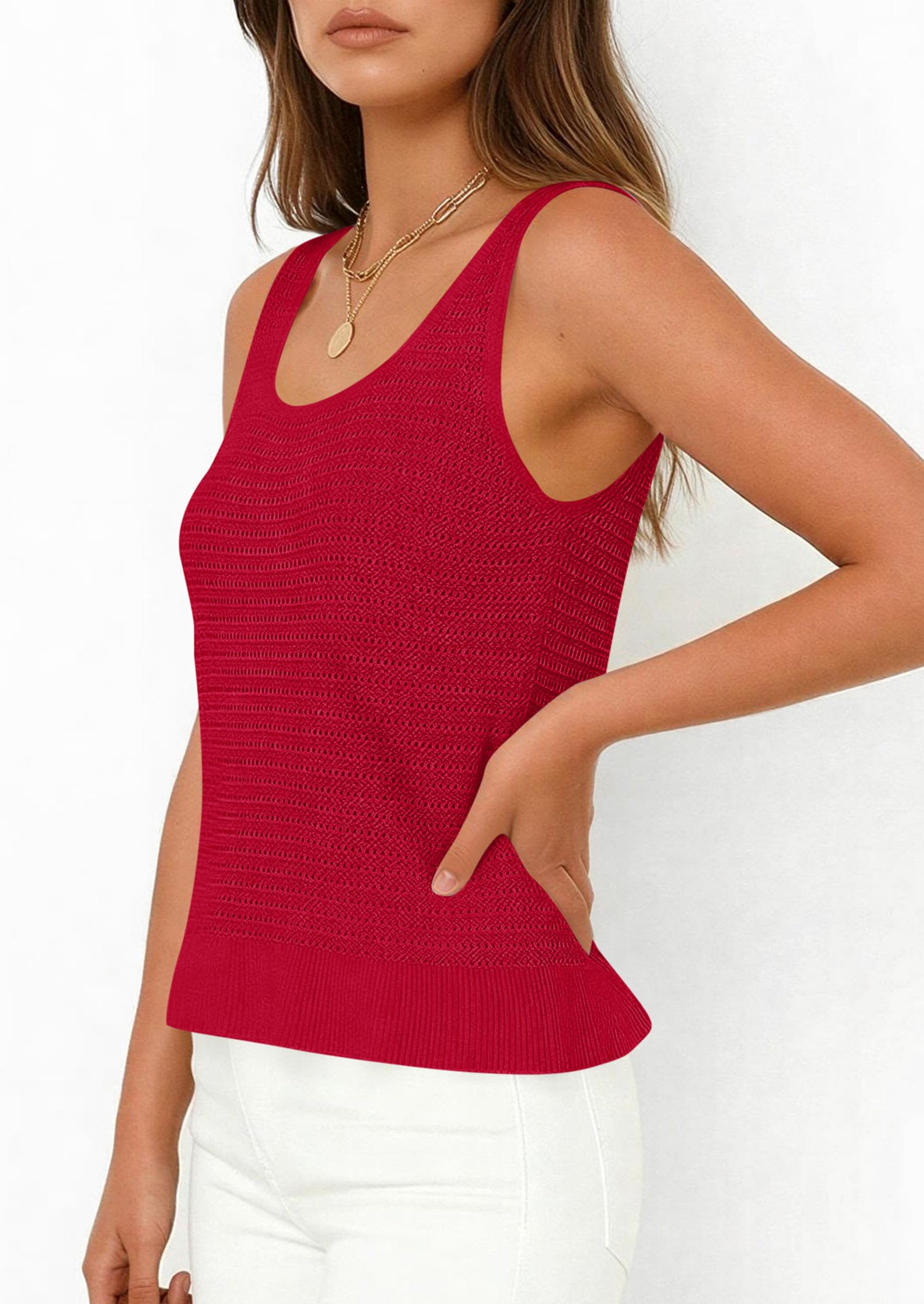 PRETTYGARDEN Womens Spring Crochet Tops Summer Sleeveless Scoop Neck Boho Sweater Tank Top Cute Beach Vacation Clothes PRETTYGARDEN