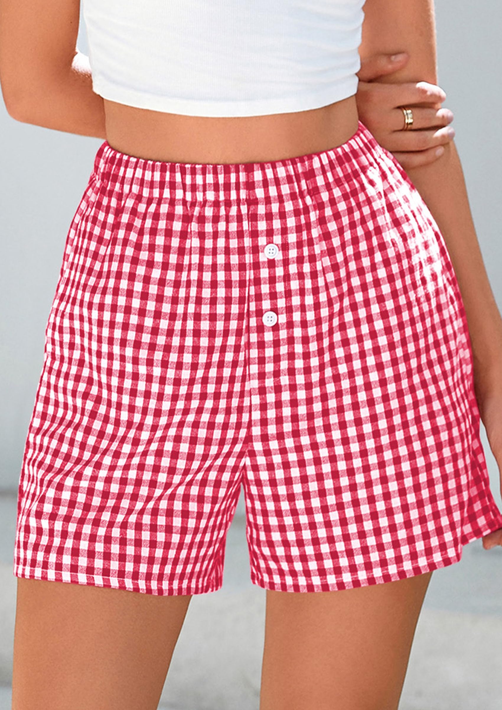 PRETTYGARDEN Womens Shorts Boxers Summer Gingham Pajama Lounge Sleep Y2K Plaid Pj Shorts Beach Bottoms