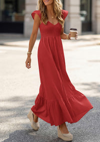 PRETTYGARDEN Women's Summer Casual Maxi Dresses Cap Sleeve V Neck Smocked Long Pockets Party Sundress Vacation Outfits PRETTYGARDEN