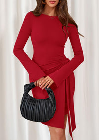 PRETTYGARDEN Women Mini Bodycon Dresses Long Sleeve Ruched Fitted Short Night Out Trendy Party Club Outfits Fall Clothes