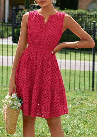 PRETTYGARDEN Women's Summer Dresses Sleeveless V Neck Eyelet Hollow Out Swing A Line Beach Vacation Sun Dress PRETTYGARDEN