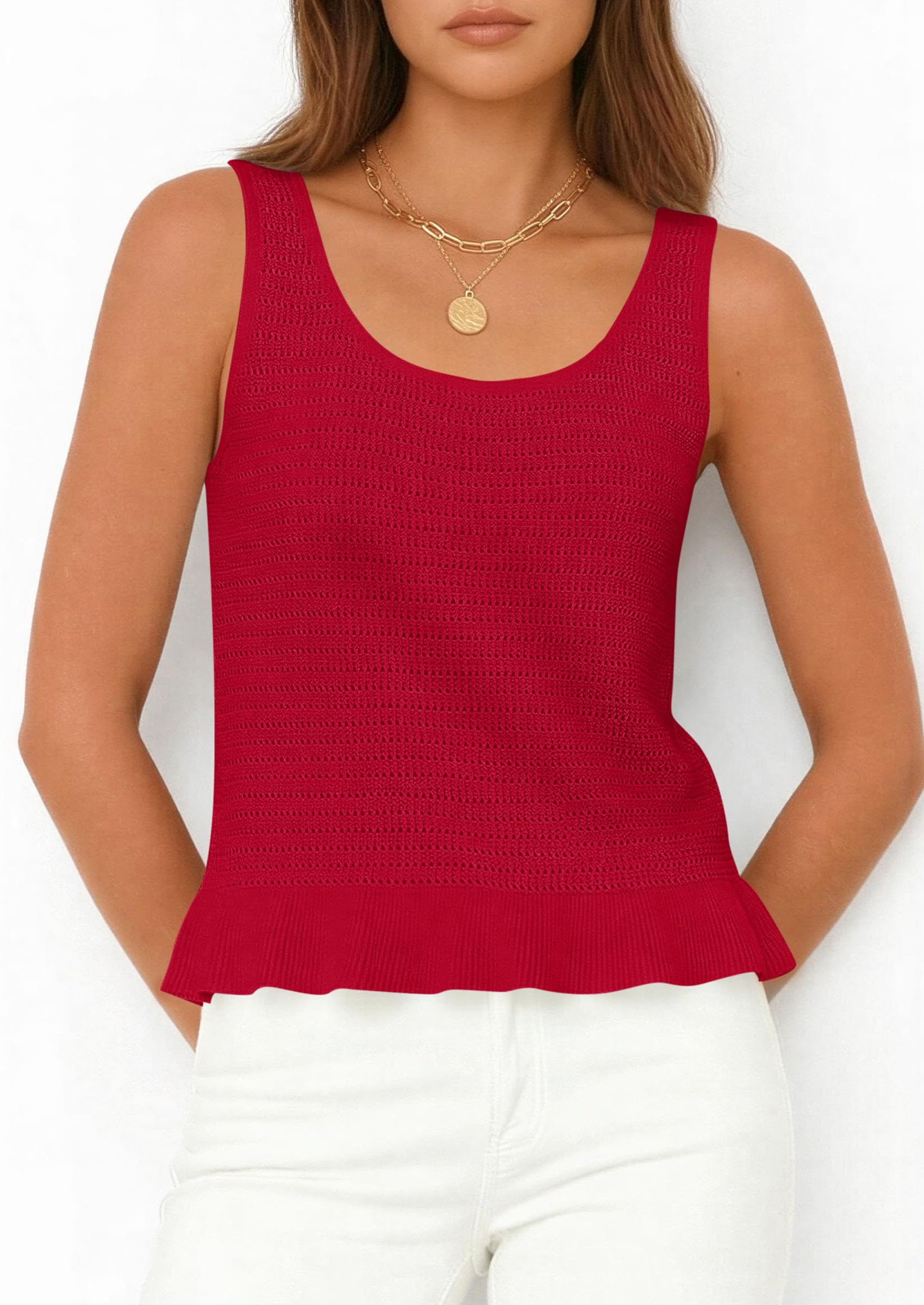 PRETTYGARDEN Womens Spring Crochet Tops Summer Sleeveless Scoop Neck Boho Sweater Tank Top Cute Beach Vacation Clothes PRETTYGARDEN