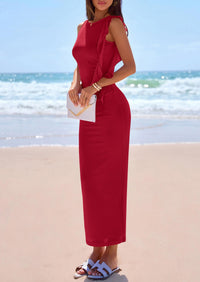 PRETTYGARDEN Women's Summer Maxi Dresses Sleeveless Ruffle Formal Wedding Guest Cocktail Mesh Bodycon Split Long Dress PRETTYGARDEN