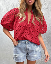 Hollow Out Lace Embroidered Blouse