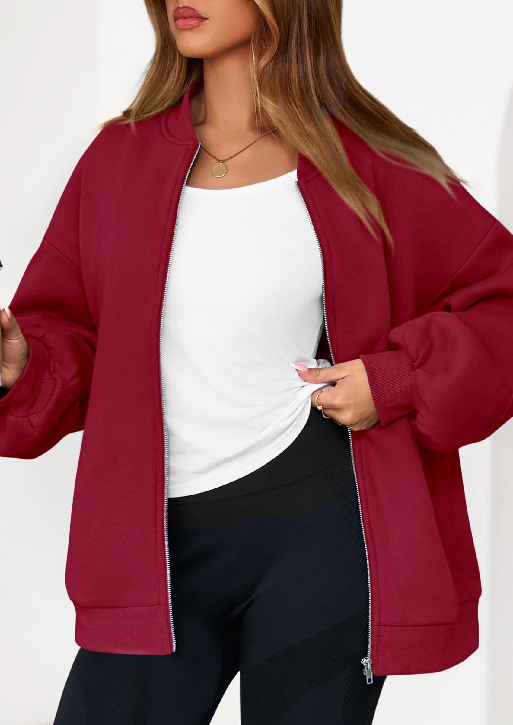 KIRUNDO Oversized Sweatshirt for Women Zip Up Bomber Jacket Fall Fashion Casual Long Sleeve Outerwear Winter Outfits PRETTYGARDEN