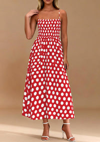 PRETTYGARDEN Womens Summer Dresses Spring Sleeveless Spaghetti Straps Casual Midi Dress Polka Dot Smocked Beach Sundress PRETTYGARDEN