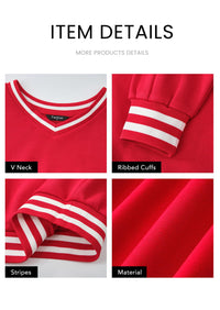 PRETTYGARDEN Women's Oversized Sweatshirts Casual Long Sleeve Stripes Knit V Neck Pullover Top Fall Teens Preppy Clothes