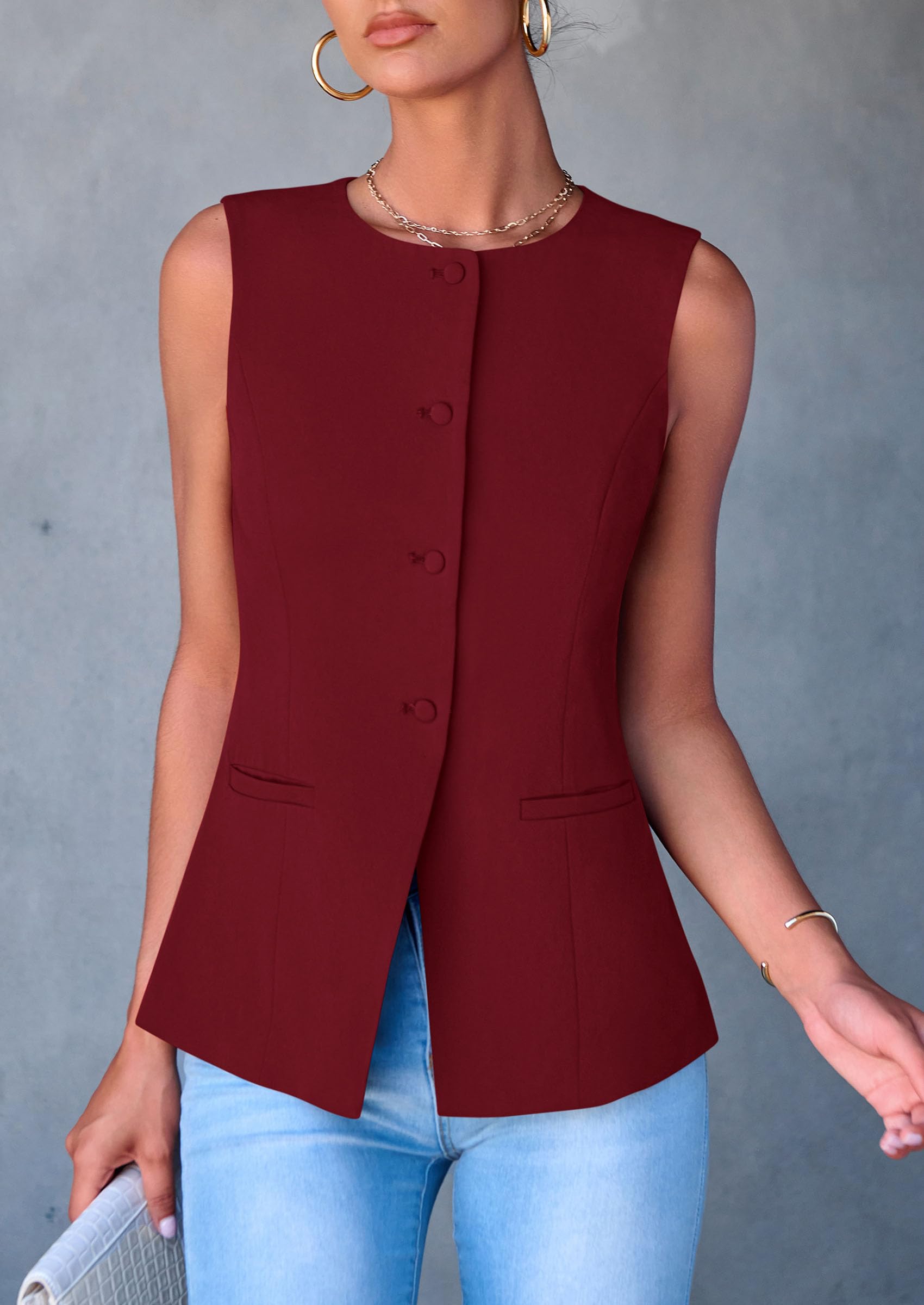 PRETTYGARDEN Women's Suit Vest Tops Summer Dressy Casual Business Button Sleeveless Trendy Fashion Blazer Waistcoat