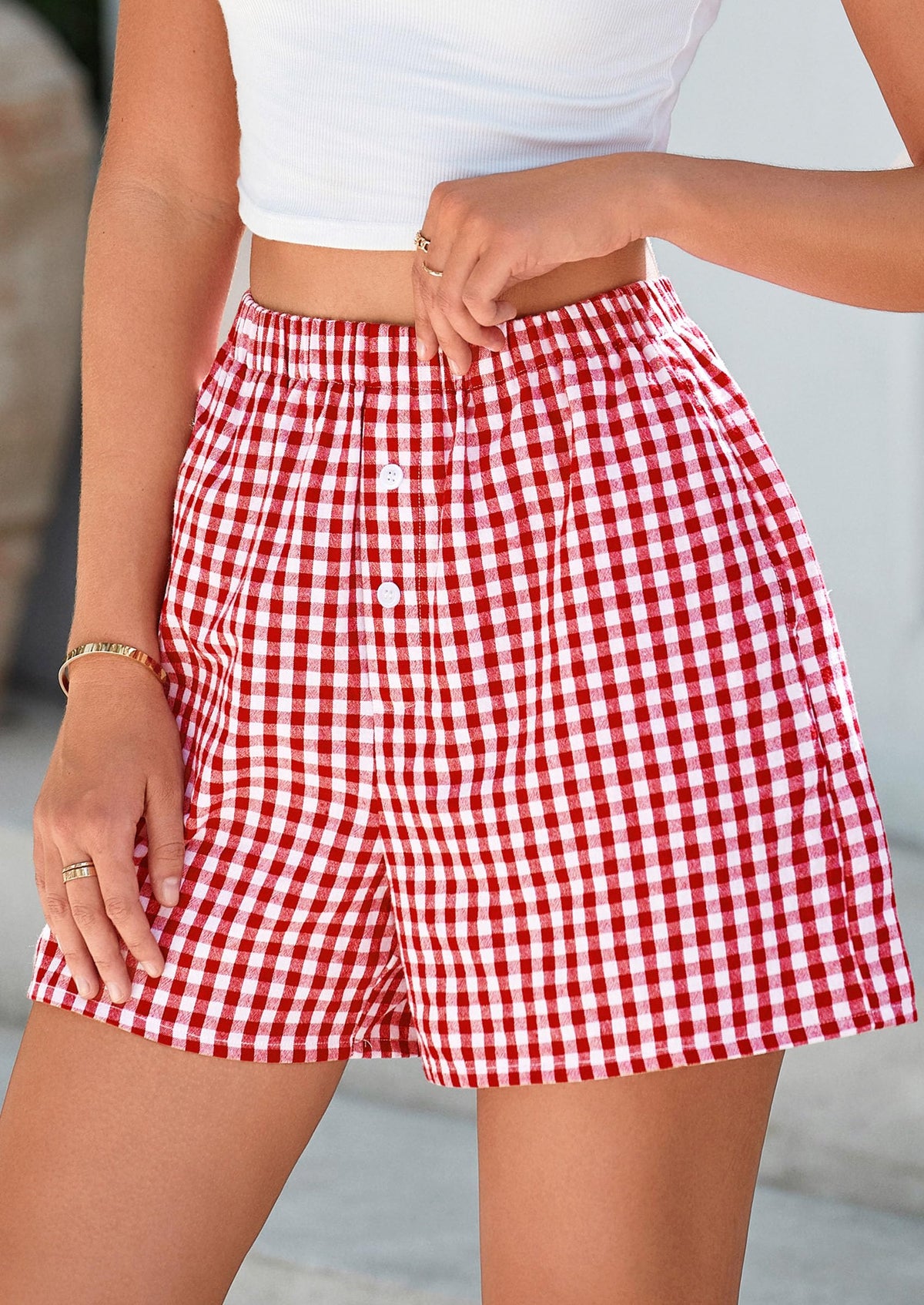 Womens Boxer Shorts 2025 Summer Casual Lounge Sleep Gingham Pajama Y2K Plaid Short Pants with Pockets