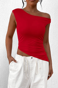 Off The Shoulder Sleeveless One Shoulder Ruched Asymmetrical Y2K Tank Top