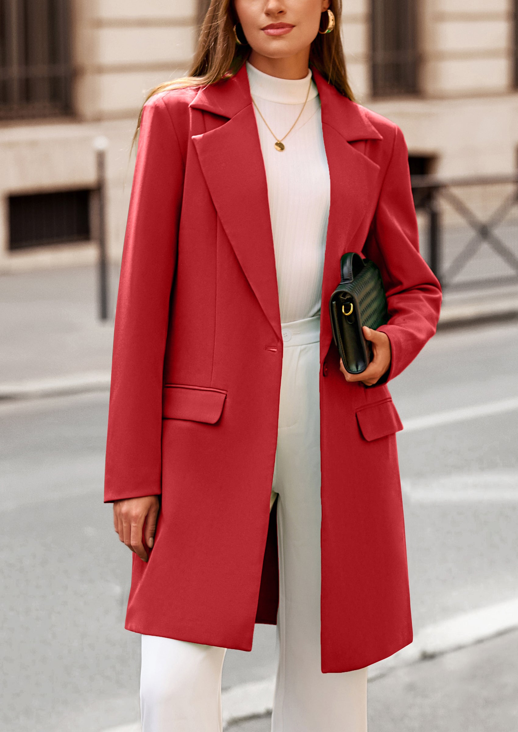 PRETTYGARDEN Women's Spring Fall Long Blazer Jackets Long Sleeve Lapel Pockets Loose Fit Work Casual Blazers Outerwear