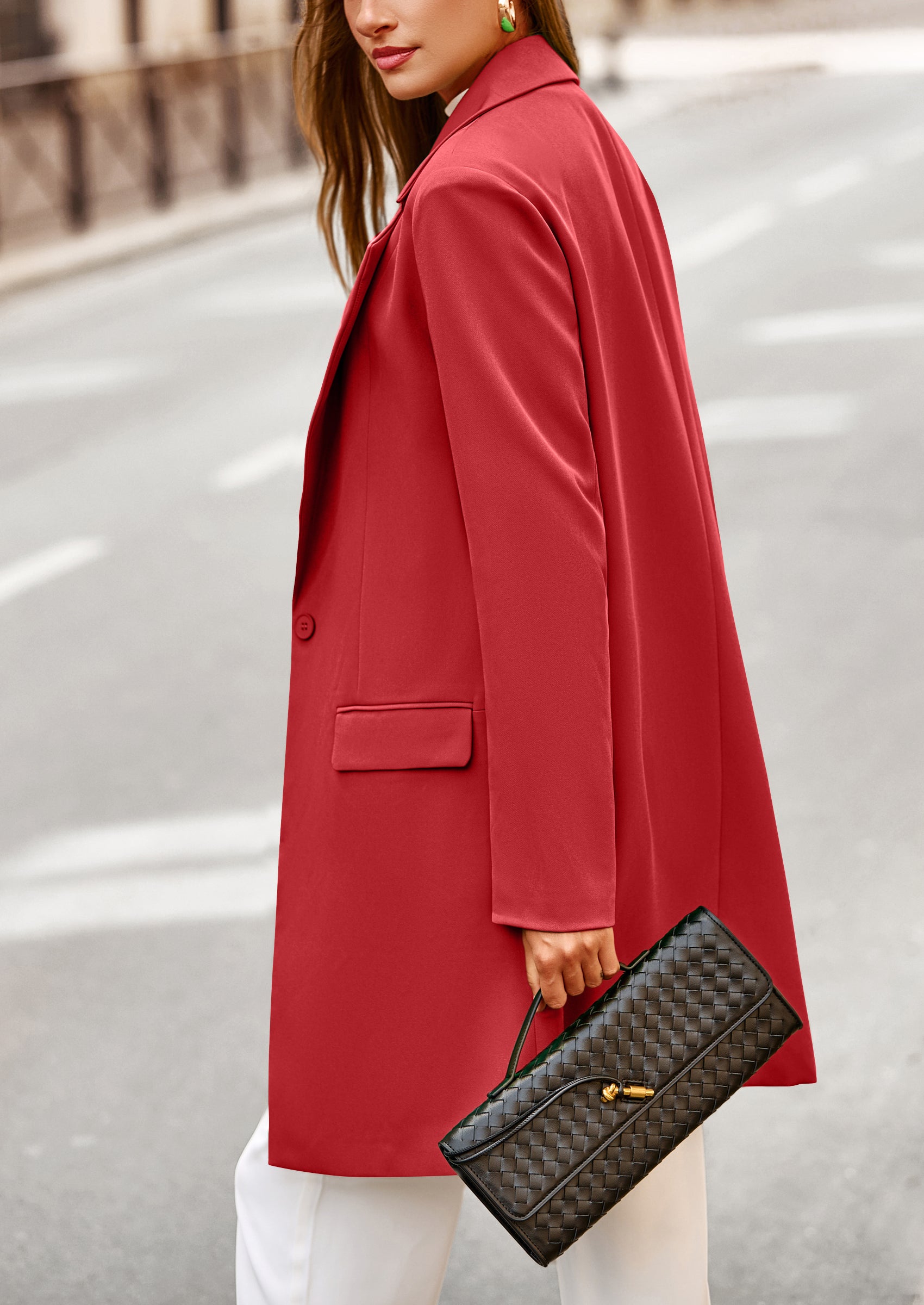 PRETTYGARDEN Women's Spring Fall Long Blazer Jackets Long Sleeve Lapel Pockets Loose Fit Work Casual Blazers Outerwear