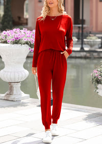 PRETTYGARDEN Lounge Outfit Long Sleeve Crewneck Pullover Tops High Waisted Pants Set Tracksuit