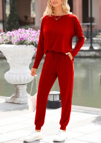 PRETTYGARDEN Lounge Outfit Long Sleeve Crewneck Pullover Tops High Waisted Pants Set Tracksuit