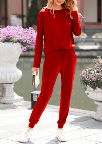 PRETTYGARDEN Lounge Outfit Long Sleeve Crewneck Pullover Tops High Waisted Pants Set Tracksuit