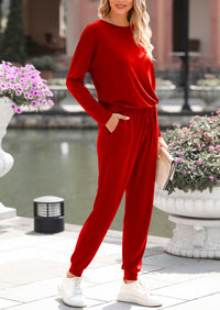 PRETTYGARDEN Lounge Outfit Long Sleeve Crewneck Pullover Tops High Waisted Pants Set Tracksuit