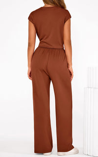 PRETTYGARDEN 2 Piece Matching Lounge Sets For Women Summer Short Sleeve Tie Front Crop Tops Casual Wide Leg Pants Tracksuit PRETTYGARDEN