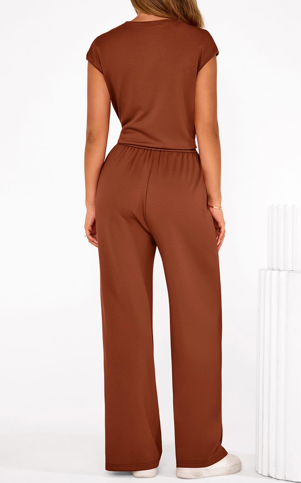 PRETTYGARDEN 2 Piece Matching Lounge Sets For Women Summer Short Sleeve Tie Front Crop Tops Casual Wide Leg Pants Tracksuit PRETTYGARDEN