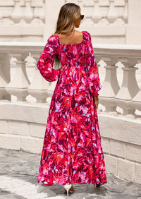 PRETTYGARDEN Women Floral Maxi Dresses Spring Long Sleeve Square Neck Boho A Line Wedding Guest Casual Flowy Long Dress