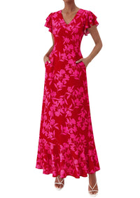 PRETTYGARDEN Wedding Guest Dresses for Women 2026 Spring Summer Short Sleeve Ruffle V Neck Floral Flowy Beach Maxi Long Dress PRETTYGARDEN