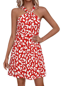 PRETTYGARDEN Womens 2026 Summer Halter Mini Dress Sleeveless Boho Floral Short Sundress Casual Flowy Beach Dresses PRETTYGARDEN