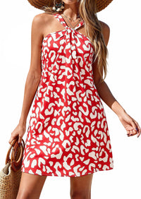 PRETTYGARDEN Womens 2026 Summer Halter Mini Dress Sleeveless Boho Floral Short Sundress Casual Flowy Beach Dresses PRETTYGARDEN