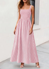 PRETTYGARDEN Women's Maxi Striped Dress Summer Sleeveless Square Neck Smocked A Line Long Flowy Spring Vacation Sundress PRETTYGARDEN