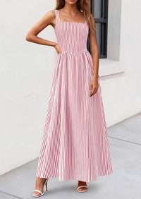 PRETTYGARDEN Women's Maxi Striped Dress Summer Sleeveless Square Neck Smocked A Line Long Flowy Spring Vacation Sundress PRETTYGARDEN