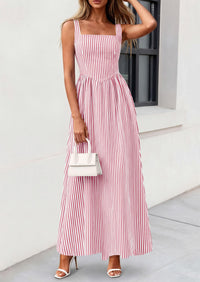 PRETTYGARDEN Women's Maxi Striped Dress Summer Sleeveless Square Neck Smocked A Line Long Flowy Spring Vacation Sundress PRETTYGARDEN
