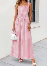 PRETTYGARDEN Women's Maxi Striped Dress Summer Sleeveless Square Neck Smocked A Line Long Flowy Spring Vacation Sundress PRETTYGARDEN