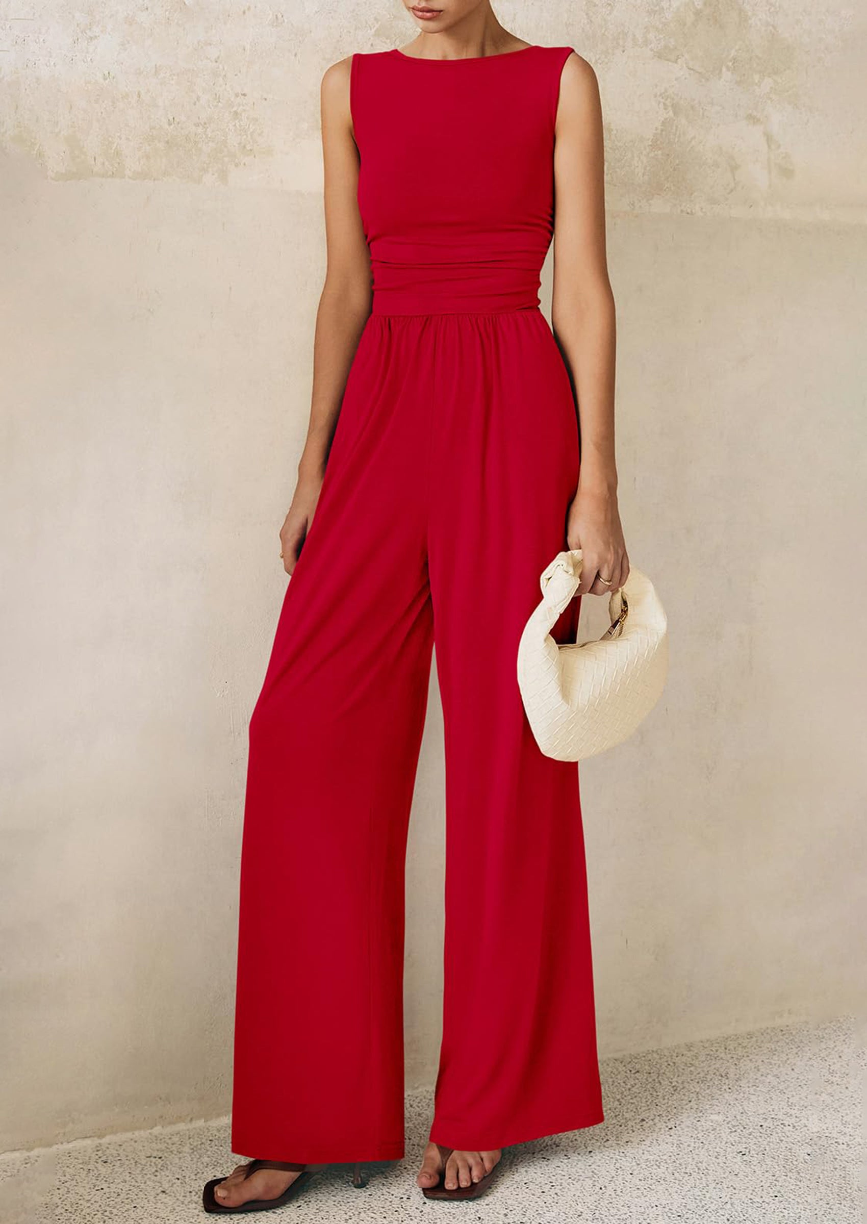 PRETTYGARDEN One Piece Jumpsuits for Women Dressy Casual Sleeveless Crewneck Wide Leg Rompers Jumpers Vacation Summer Outfits