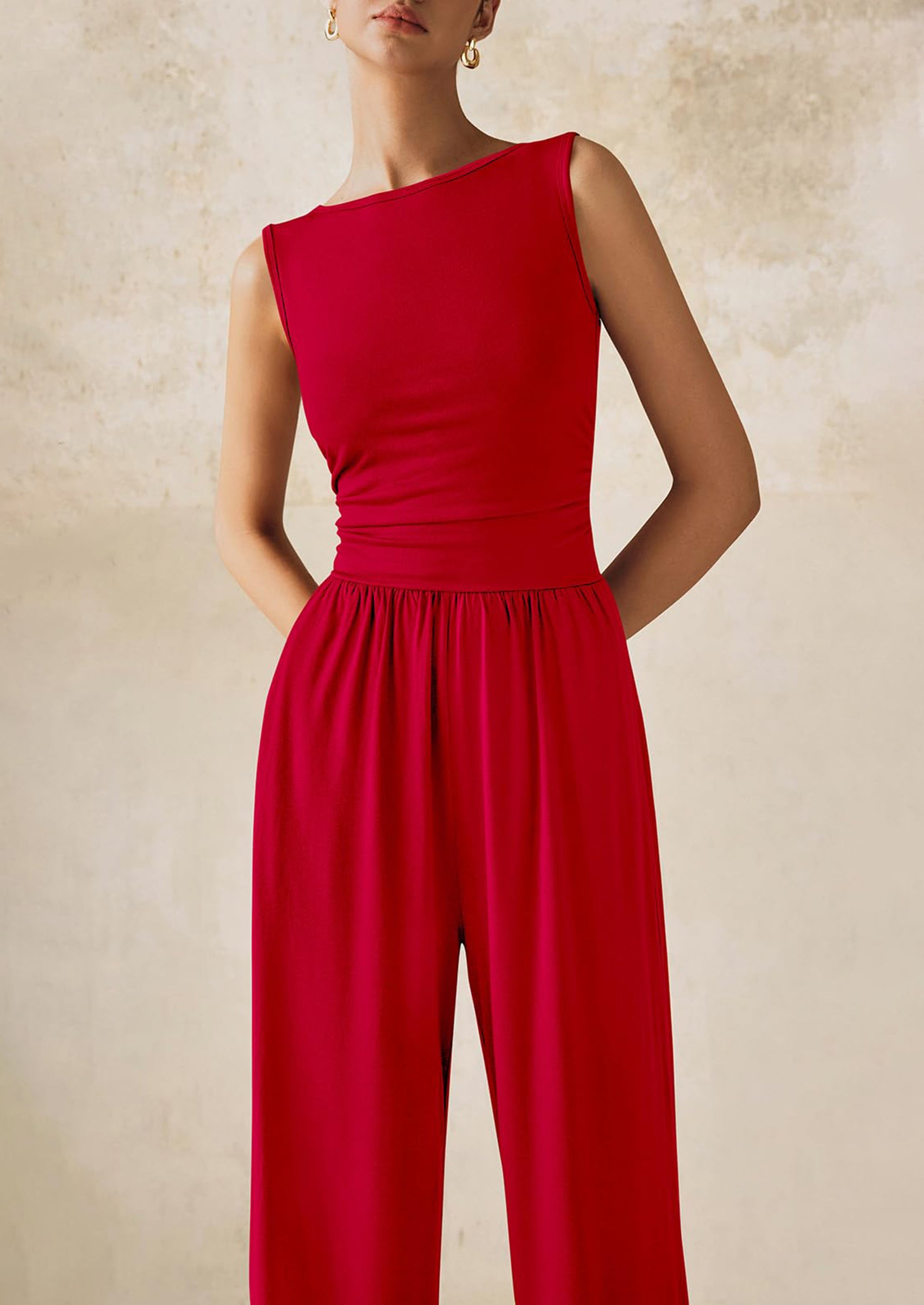 PRETTYGARDEN One Piece Jumpsuits for Women Dressy Casual Sleeveless Crewneck Wide Leg Rompers Jumpers Vacation Summer Outfits