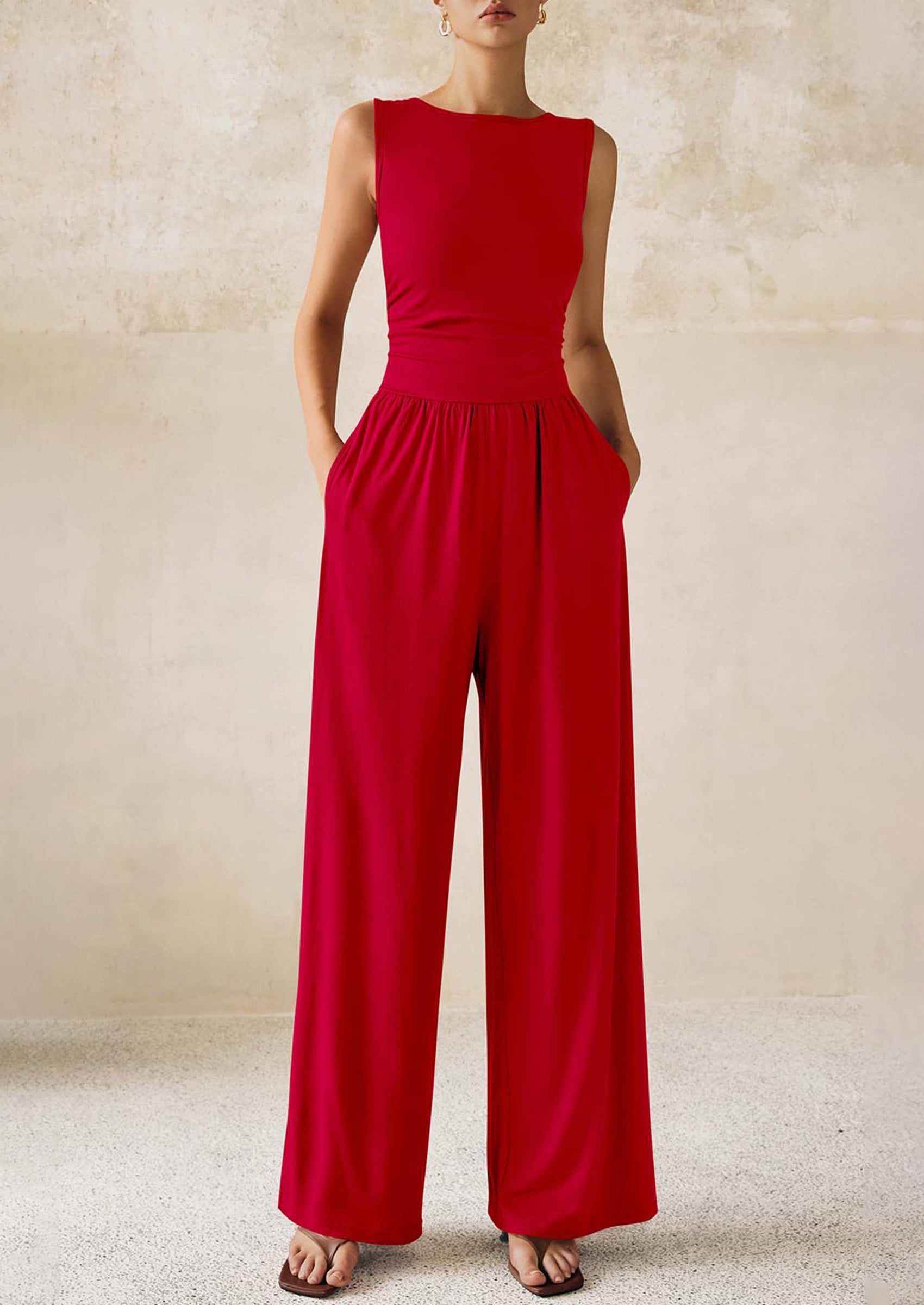 PRETTYGARDEN One Piece Jumpsuits for Women Dressy Casual Sleeveless Crewneck Wide Leg Rompers Jumpers Vacation Summer Outfits