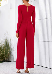 PRETTYGARDEN One Piece Jumpsuits for Women Dressy Casual Long Sleeve Crewneck Wide Leg Romper Overalls Spring Outfits