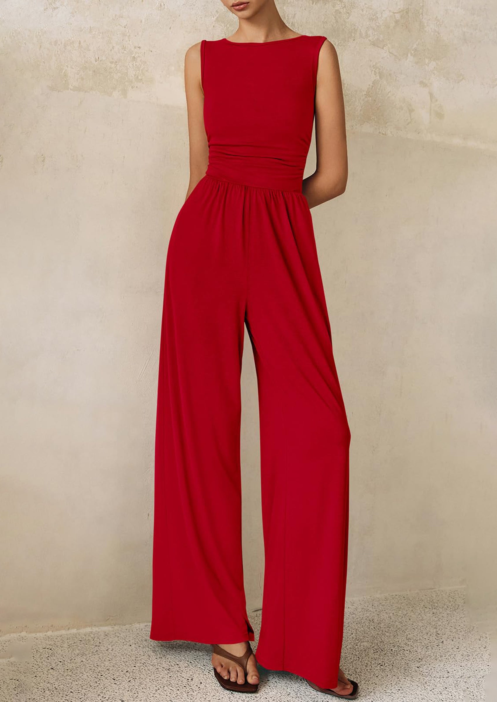 PRETTYGARDEN One Piece Jumpsuits for Women Dressy Casual Sleeveless Crewneck Wide Leg Rompers Jumpers Vacation Summer Outfits