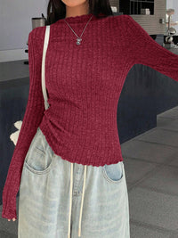 PRETTYGARDEN Womens Long Sleeve Shirts Fashion Lettuce Trim Mock Neck Slim Fit Fall Tops Casual Tee Shirt Y2k Outfits