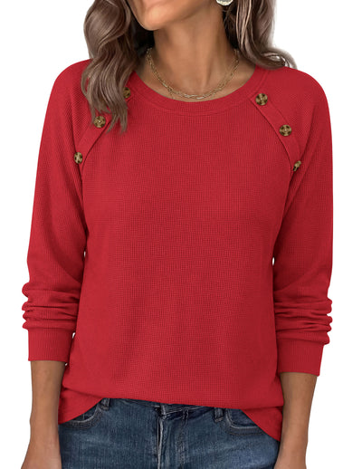 PRETTYGARDEN Long Sleeve Shirts for Women Waffle Knit Tops Fall Fashion 2026 Dressy Casual Loose Tunic Blouse Winter Clothing