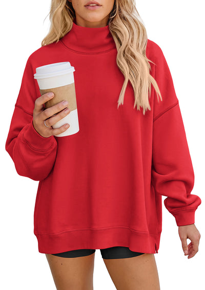 PRETTYGARDEN Womens Mock Neck Sweatshirt Oversized Pullover | Loose Fit,Side Pockets,Long Sleeve Drop Shoulder Tops,Casual Lounge Work Travel Airport Outfits,Fall Fashion Winter Clothes