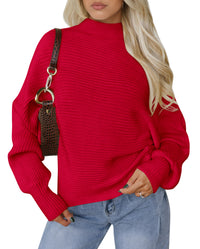 PRETTYGARDEN Womens Batwing Long Sleeve Sweaters Casual Mock Neck Ribbed Knit Cozy Pullover Sweater Tops 2026 Spring Clothes