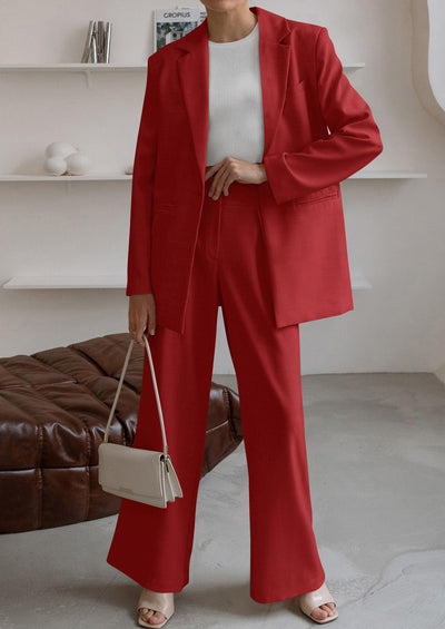 PRETTYGARDEN Women's Fall Two Piece Outfits Dressy Blazer Jacket and Wide Leg Pants Pockets Business Casual Office Suit Sets