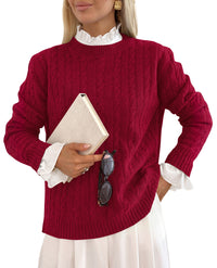 PRETTYGARDEN Women's Cable Knit Sweaters Long Sleeve Pullover Fall Outfits  Soft Cozy Knit Tops, Ribbed Crewneck Regular Fit, Basic Daily, Work Business Casual, Teacher Outfits, Winter Layer Clothing
