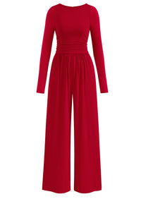 PRETTYGARDEN One Piece Jumpsuits for Women Dressy Casual Long Sleeve Crewneck Wide Leg Romper Overalls Spring Outfits 2026