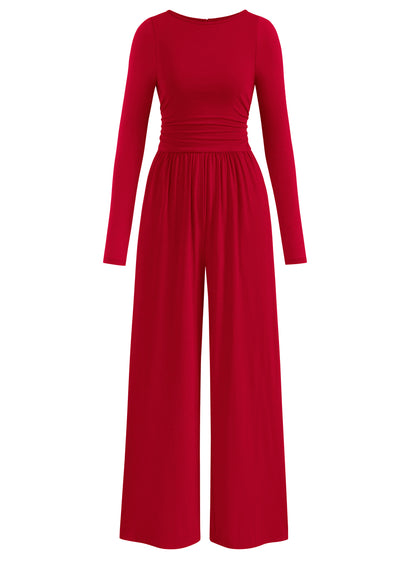 PRETTYGARDEN One Piece Jumpsuits for Women Dressy Casual Long Sleeve Crewneck Wide Leg Romper Overalls Spring Outfits 2026