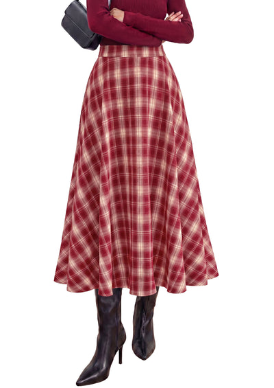 PRETTYGARDEN Women's Plaid High Waisted A-Line Midi Skirts | Elastic Waistband, Long Flowy Skirt, Classic Tartan Print, Vintage Style, Casual & Formal Wear, Fall Outfits Winter Clothing