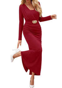 PRETTYGARDEN Women's Long Sleeve Ruched Bodycon Wedding Guest Maxi Dresses  Deep V Neck, Wrap Draped Dress, Slim Fit, Stretchy, Formal Maxi Dress 2026, Elegant Cocktail Party, Holiday Outfits